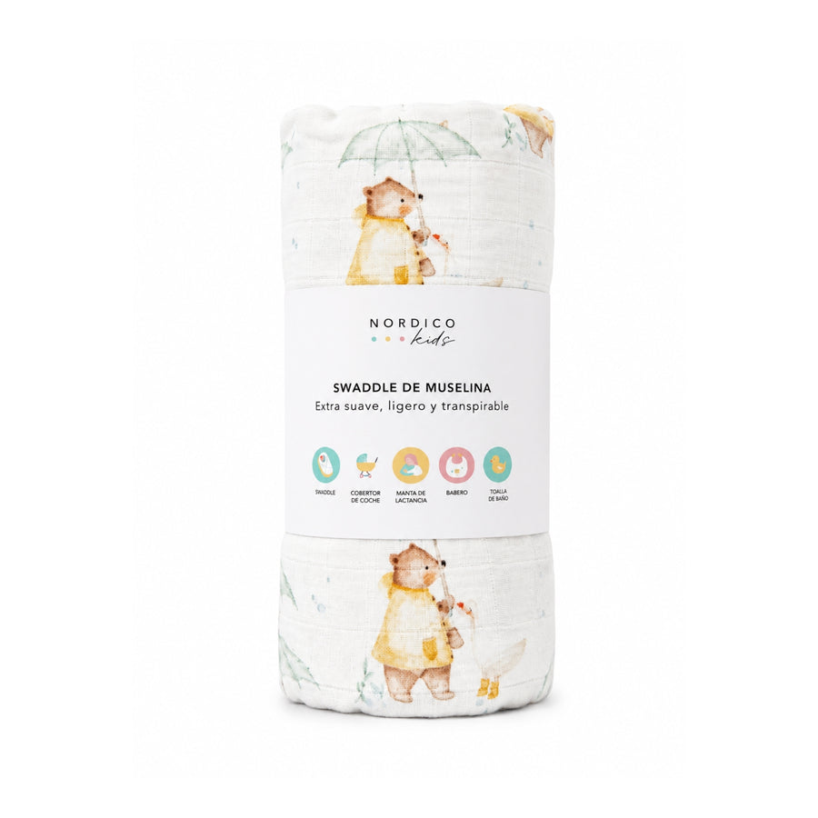 Swaddle Manta de Bambú y Algodón Oso y ganso 120 x 110 cm