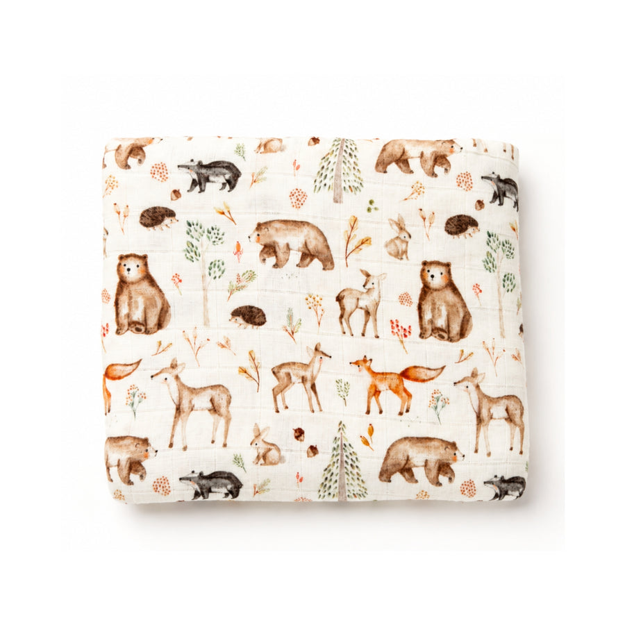Swaddle Manta de Bambú y Algodón Animales del bosque 120 x 110 cm