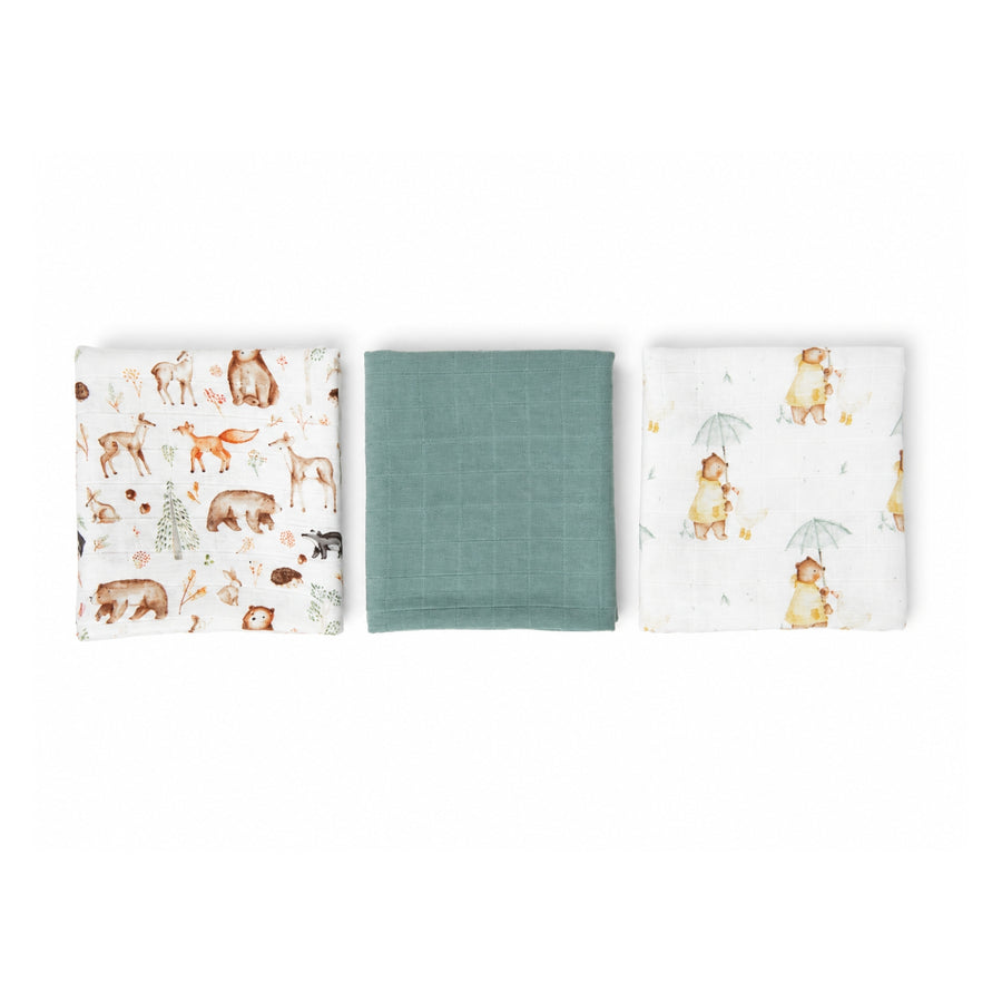 Set 3 Tutos de Muselina Amigos del bosque 60 x 60 cm