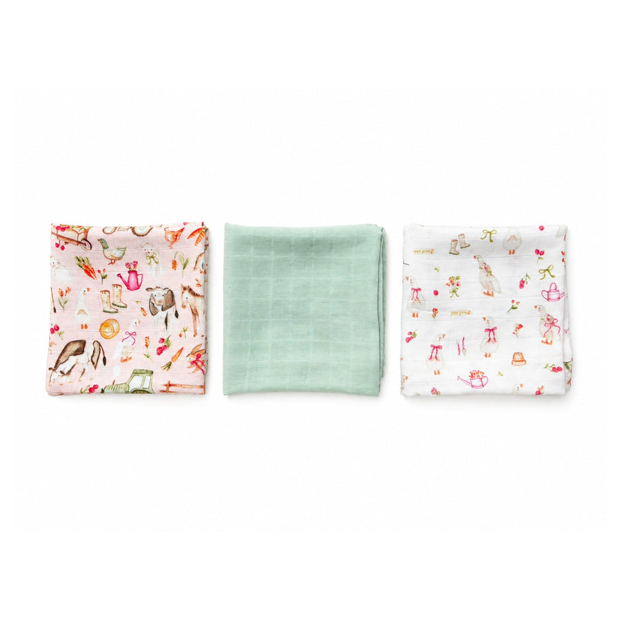 Set 3 Tutos de Muselina Amigos de la granja 60 x 60 cm