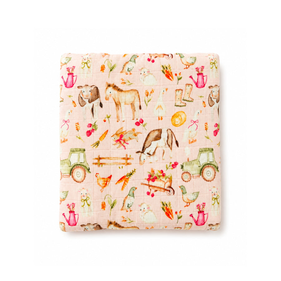 Swaddle Manta de Bambú y Algodón Animales de la granja 120 x 110 cm